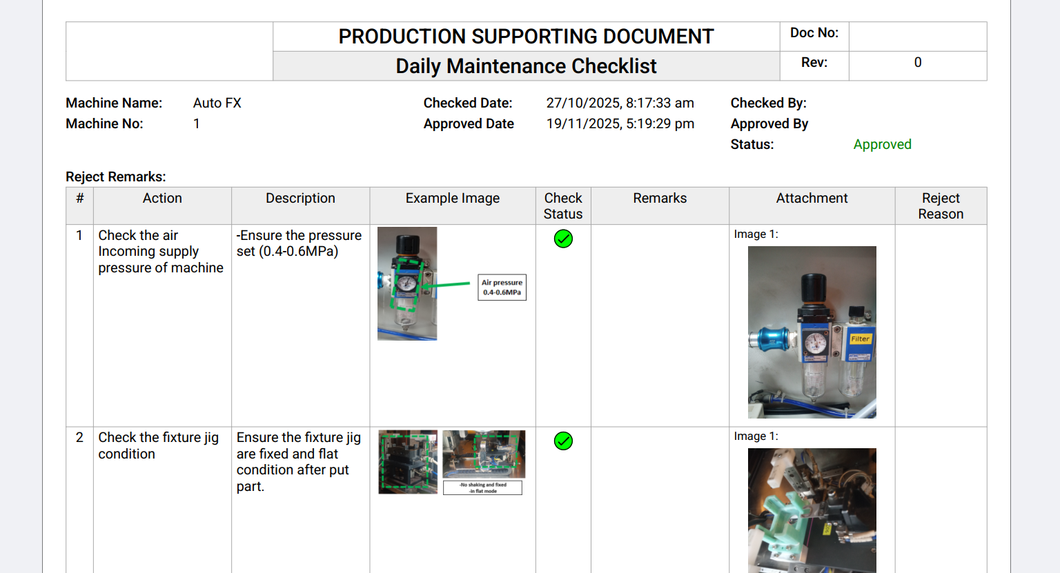 Preventive maintenance checklist report